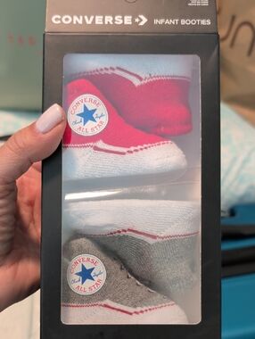 Converse Infant Booties in Red, White & Gray - 2-Pack